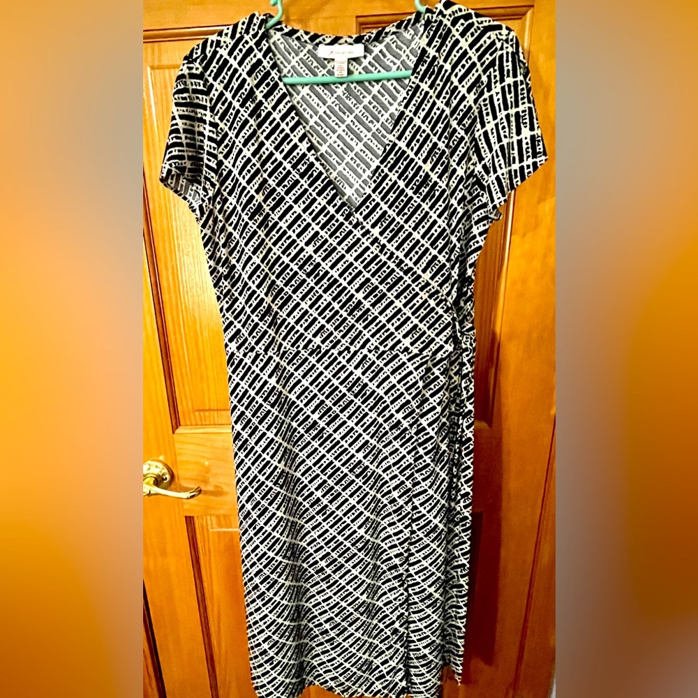 Faux Wrap-Style Dress with Tie - Size L